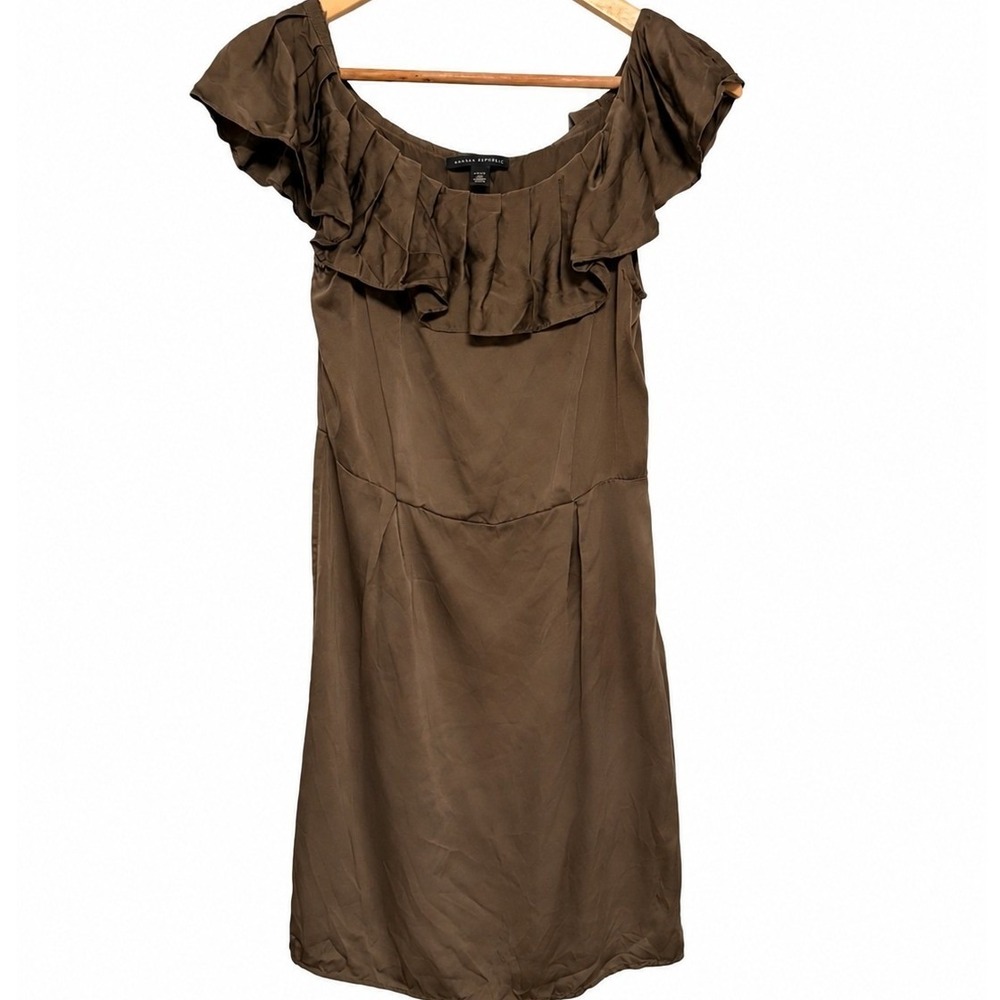 Banana Republic 100% Silk Ruffle Mini Dress 10P Army Green Old Money Y2K Classy